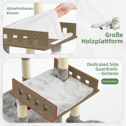 Kratzbaum Groß für Innenbereich, 135 cm Hellgrau