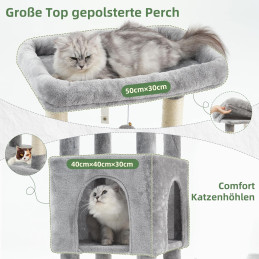 Kratzbaum Groß für Innenbereich, 135 cm Hellgrau