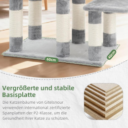 Kratzbaum Groß für Innenbereich, 135 cm Hellgrau