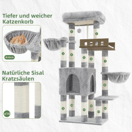 Kratzbaum Groß für Innenbereich, 135 cm Hellgrau