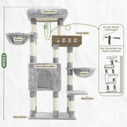 Kratzbaum Groß für Innenbereich, 135 cm Hellgrau