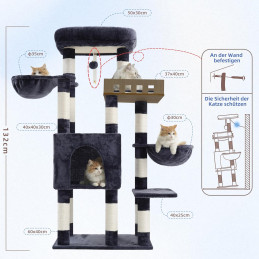 Kratzbaum Groß für Innenbereich, 135 cm Rauchgrau