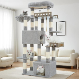Kratzbaum Groß für Innenbereich, 135 cm Hellgrau
