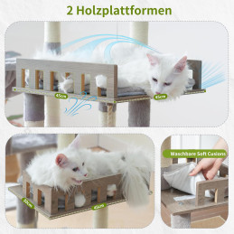 Kratzbaum Groß für Innenbereich, 135 cm Hellgrau