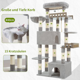 Kratzbaum Groß für Innenbereich, 135 cm Hellgrau