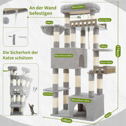 Kratzbaum Groß für Innenbereich, 135 cm Hellgrau