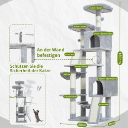 Kratzbaum, Katzenbaum für Innenbereich, 180cm Hellgrau