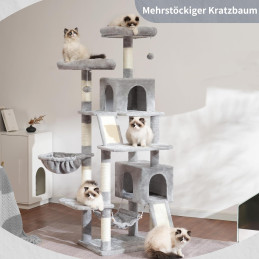 Kratzbaum, Katzenbaum für Innenbereich, 180cm Hellgrau