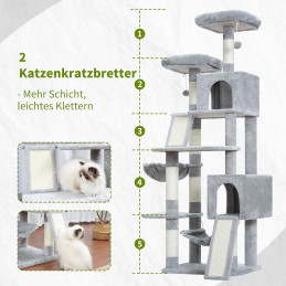 Kratzbaum, Katzenbaum für Innenbereich, 180cm Hellgrau