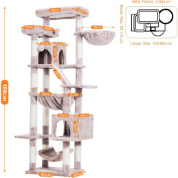 Heybly Kratzbaum, 180 cm Hoher Katzenturm Braun-beige