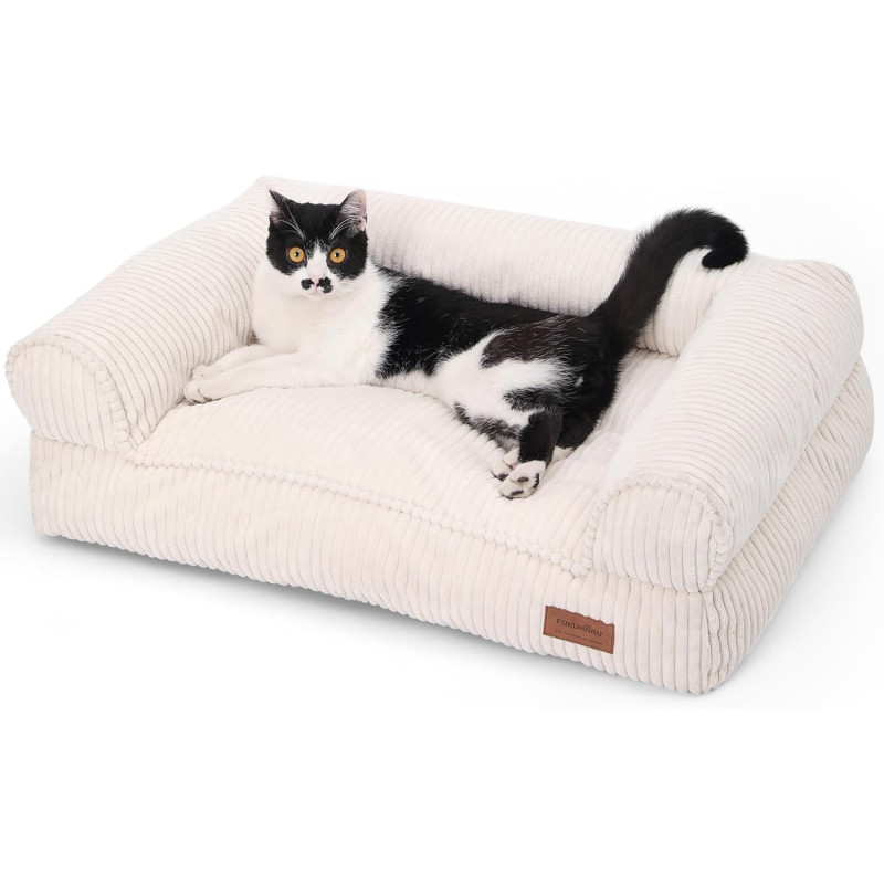 FUKUMARU Katzensofa Bett, Corduroy Gemütliches Katzenbett weiss