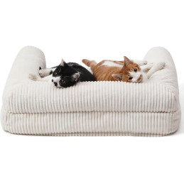 FUKUMARU Katzensofa Bett, Corduroy Gemütliches Katzenbett creme