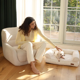 FUKUMARU Katzensofa Bett, Corduroy Gemütliches Katzenbett creme