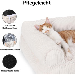 FUKUMARU Katzensofa Bett, Corduroy Gemütliches Katzenbett creme